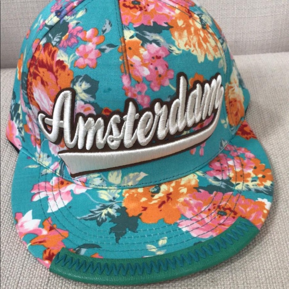 Turquoise floral AMSTERDAM baseball cap SnapBack